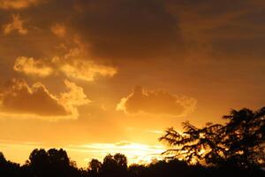 Lighting and color of the sky above the horizon at sunset. photo