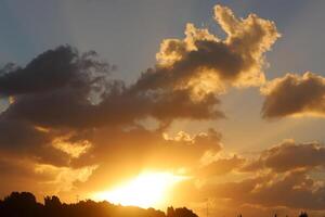 Lighting and color of the sky above the horizon at sunset. photo