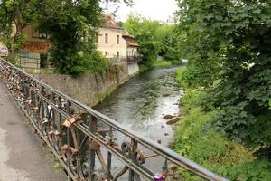 The bridge was built over a gorge and a water obstacle. photo