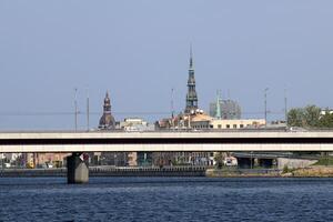 25 07 2023 Riga Latvia. Riga, the capital of Latvia, is located on the banks of the Daugava River at its confluence with the Gulf of Riga. photo