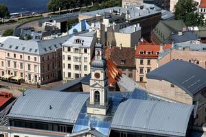 25 07 2023 Riga Latvia. Riga, the capital of Latvia, is located on the banks of the Daugava River at its confluence with the Gulf of Riga. photo
