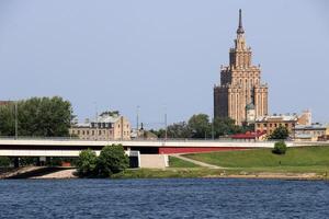 25 07 2023 Riga Latvia. Riga, the capital of Latvia, is located on the banks of the Daugava River at its confluence with the Gulf of Riga. photo