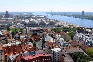 25 07 2023 Riga Latvia. Riga, the capital of Latvia, is located on the banks of the Daugava River at its confluence with the Gulf of Riga. photo