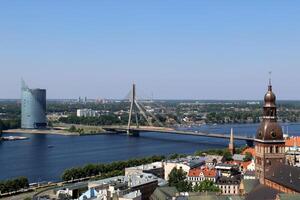 25 07 2023 Riga Latvia. Riga, the capital of Latvia, is located on the banks of the Daugava River at its confluence with the Gulf of Riga. photo