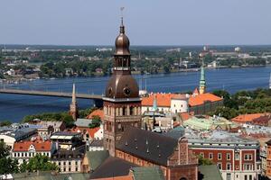 25 07 2023 Riga Latvia. Riga, the capital of Latvia, is located on the banks of the Daugava River at its confluence with the Gulf of Riga. photo