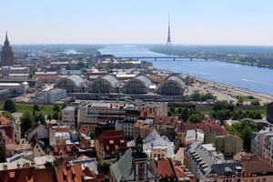 25 07 2023 Riga Latvia. Riga, the capital of Latvia, is located on the banks of the Daugava River at its confluence with the Gulf of Riga. photo