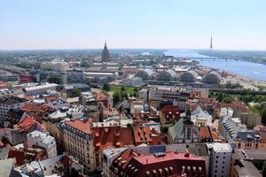 25 07 2023 Riga Latvia. Riga, the capital of Latvia, is located on the banks of the Daugava River at its confluence with the Gulf of Riga. photo