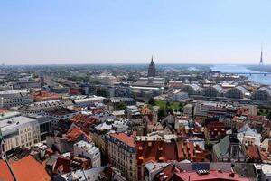 25 07 2023 Riga Latvia. Riga, the capital of Latvia, is located on the banks of the Daugava River at its confluence with the Gulf of Riga. photo