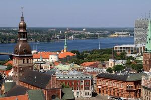 25 07 2023 Riga Latvia. Riga, the capital of Latvia, is located on the banks of the Daugava River at its confluence with the Gulf of Riga. photo
