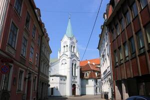 25 07 2023 Riga Latvia. Riga, the capital of Latvia, is located on the banks of the Daugava River at its confluence with the Gulf of Riga. photo