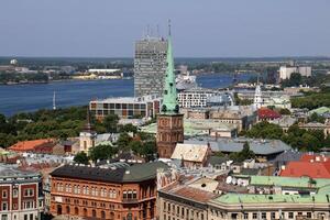 25 07 2023 Riga Latvia. Riga, the capital of Latvia, is located on the banks of the Daugava River at its confluence with the Gulf of Riga. photo