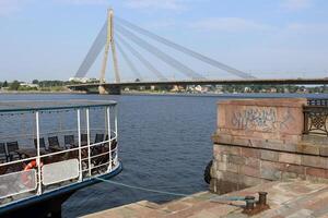 25 07 2023 Riga Latvia. Riga, the capital of Latvia, is located on the banks of the Daugava River at its confluence with the Gulf of Riga. photo