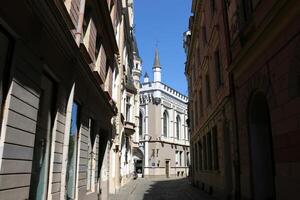 25 07 2023 Riga Latvia. Riga, the capital of Latvia, is located on the banks of the Daugava River at its confluence with the Gulf of Riga. photo