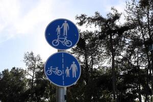 Road signs and directional signs on roads in Israel. photo