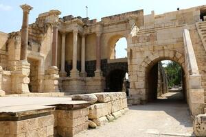05 06 2022 Haifa Israel. In the Beit She'an National Park, after the earthquake, the ruins of an ancient Roman city were preserved. photo