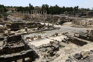 05 06 2022 Haifa Israel. In the Beit She'an National Park, after the earthquake, the ruins of an ancient Roman city were preserved. photo