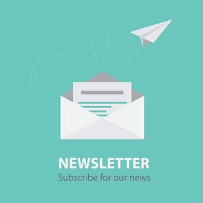banner of email marketing. Subscription to newsletter, news, offers, promotions. A letter in an envelope Subscribe, submit. Send by mail. Follow me.