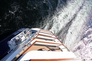 On the upper deck of a large ocean liner. photo