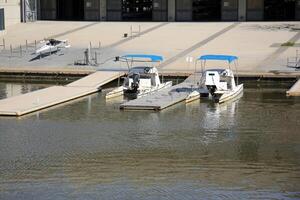 A pier on the shore for mooring boats and yachts. photo