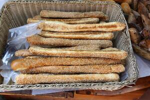 Bread and bakery products are sold in a bakery in Israel. photo