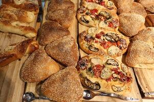 Bread and bakery products are sold in a bakery in Israel. photo