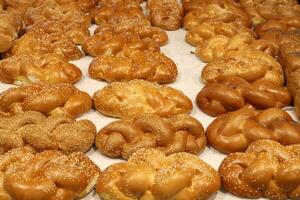 Bread and bakery products are sold in a bakery in Israel. photo