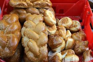 Bread and bakery products are sold in a bakery in Israel. photo