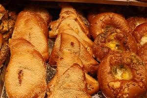 Bread and bakery products are sold in a bakery in Israel. photo