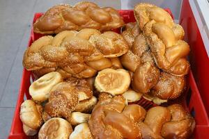 Bread and bakery products are sold in a bakery in Israel. photo