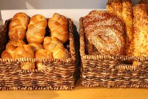 Bread and bakery products are sold in a bakery in Israel. photo