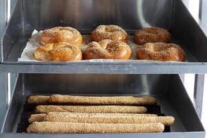 Bread and bakery products are sold in a bakery in Israel. photo