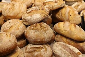 Bread and bakery products are sold in a bakery in Israel. photo