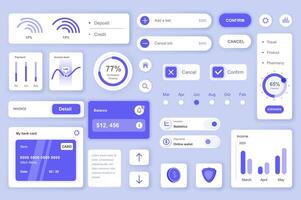 User interface elements set for Banking mobile app or web. Kit template with HUD, financial management, deposit and credit, account balance, invoice, payments. Pack of UI, UX, GUI. components. vector