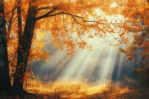 photo sunlight passing through autumn trees