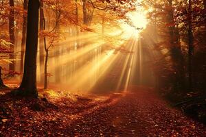 photo sunlight passing through autumn trees