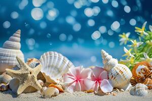 photo summer product backdrop blue sea background