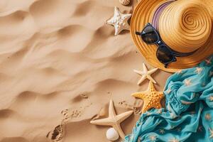 photo flat lay composition sand and beach