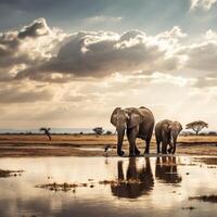 Photo elephants in amboseli national park kenya africa