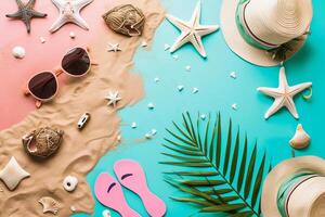 photo flat lay composition sand and beach