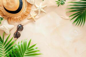 photo flat lay composition sand and beach