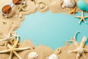 photo flat lay composition sand and beach