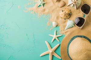photo flat lay composition sand and beach