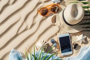 photo flat lay composition sand and beach