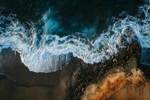 photo vertical overhead shot of a wavy sea