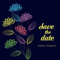 Colorful neon decorative floral greeting card template or invitation design background. Save the date card. vector