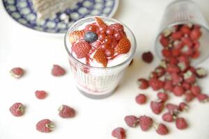 Delicious Cake on Plate With Fresh Berries photo