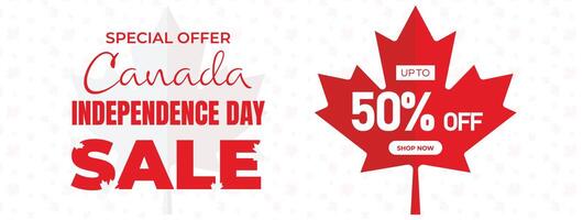 Canada Day Sale Web Banner. Happy Canada Independence Day Mega Big Sale Banner Background Illustration. Canada Day Weekend Promotion Discount Banner. First of July Holiday Special Offer Template vector