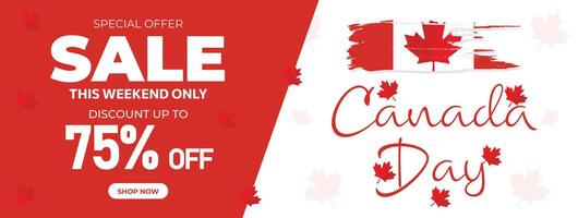 Canada Day Sale Web Banner. Happy Canada Independence Day Mega Big Sale Banner Background Illustration. Canada Day Weekend Promotion Discount Banner. First of July Holiday Special Offer Template vector
