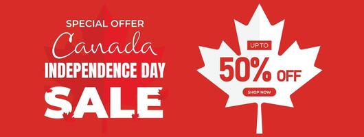 Canada Day Sale Web Banner. Happy Canada Independence Day Mega Big Sale Banner Background Illustration. Canada Day Weekend Promotion Discount Banner. First of July Holiday Special Offer Template vector