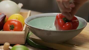 Professional chef prepares red bell pepper video